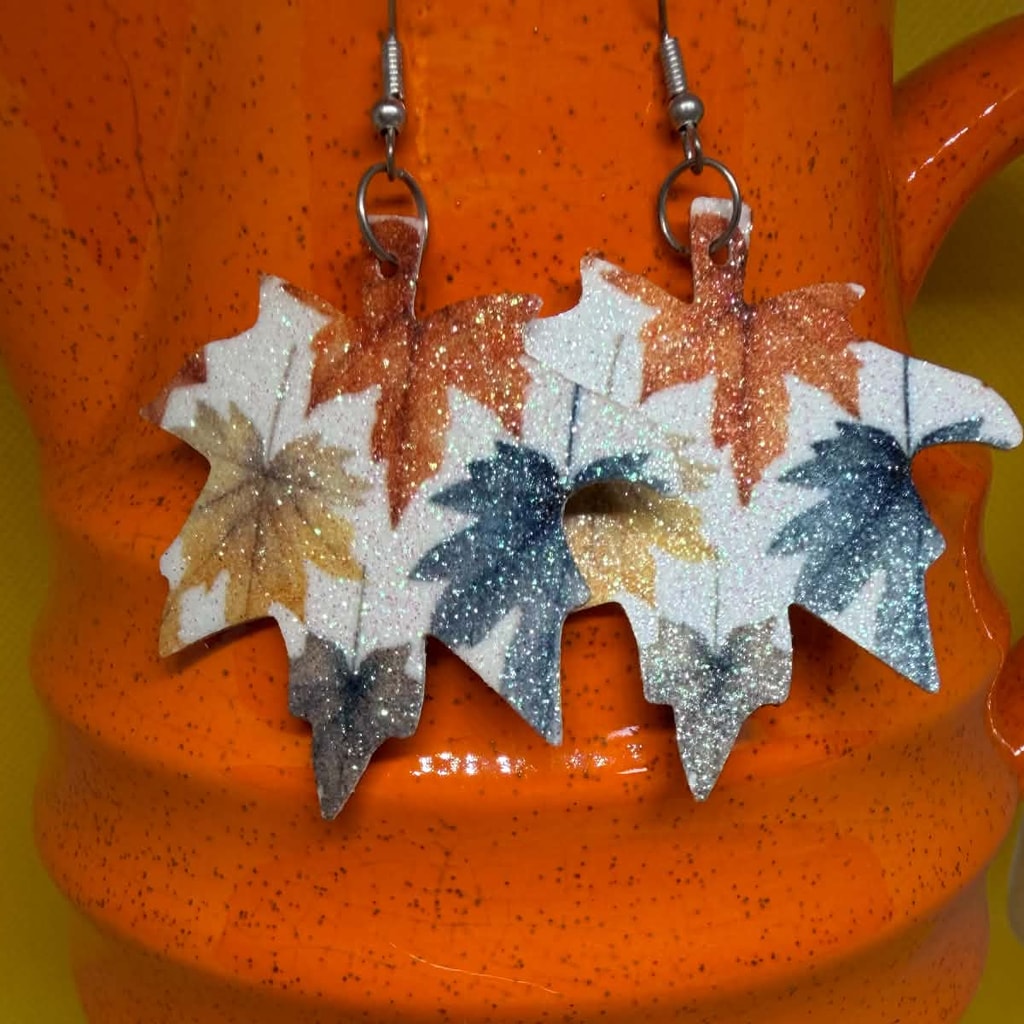 Autumn Harvest Leaves Glitter Maple Leaf Earrings