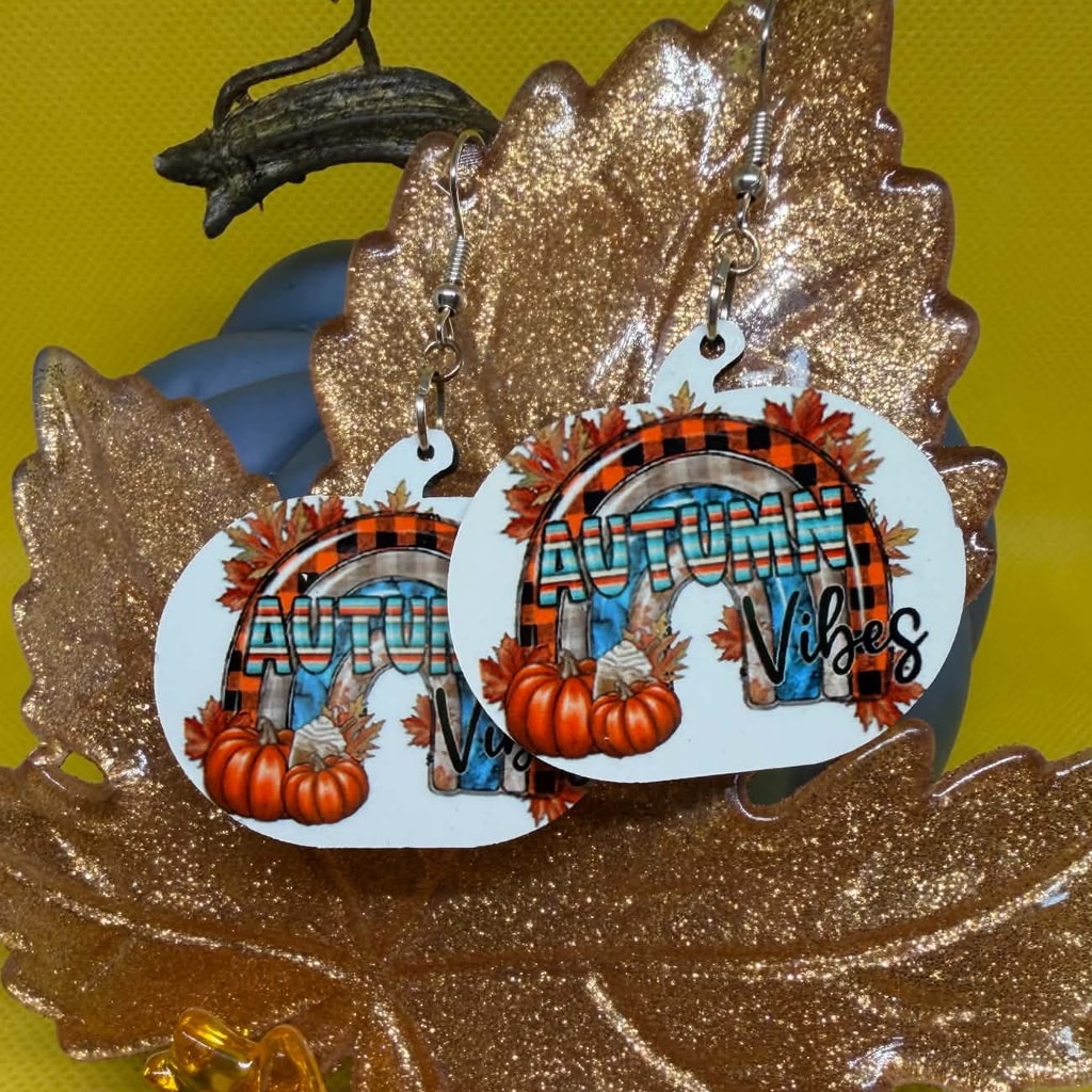 Autumn Vibes Boho Rainbow Pumpkin Wooden Earrings