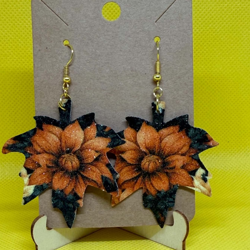 Blooming Sunflower Glitter Maple Leaf Earrings