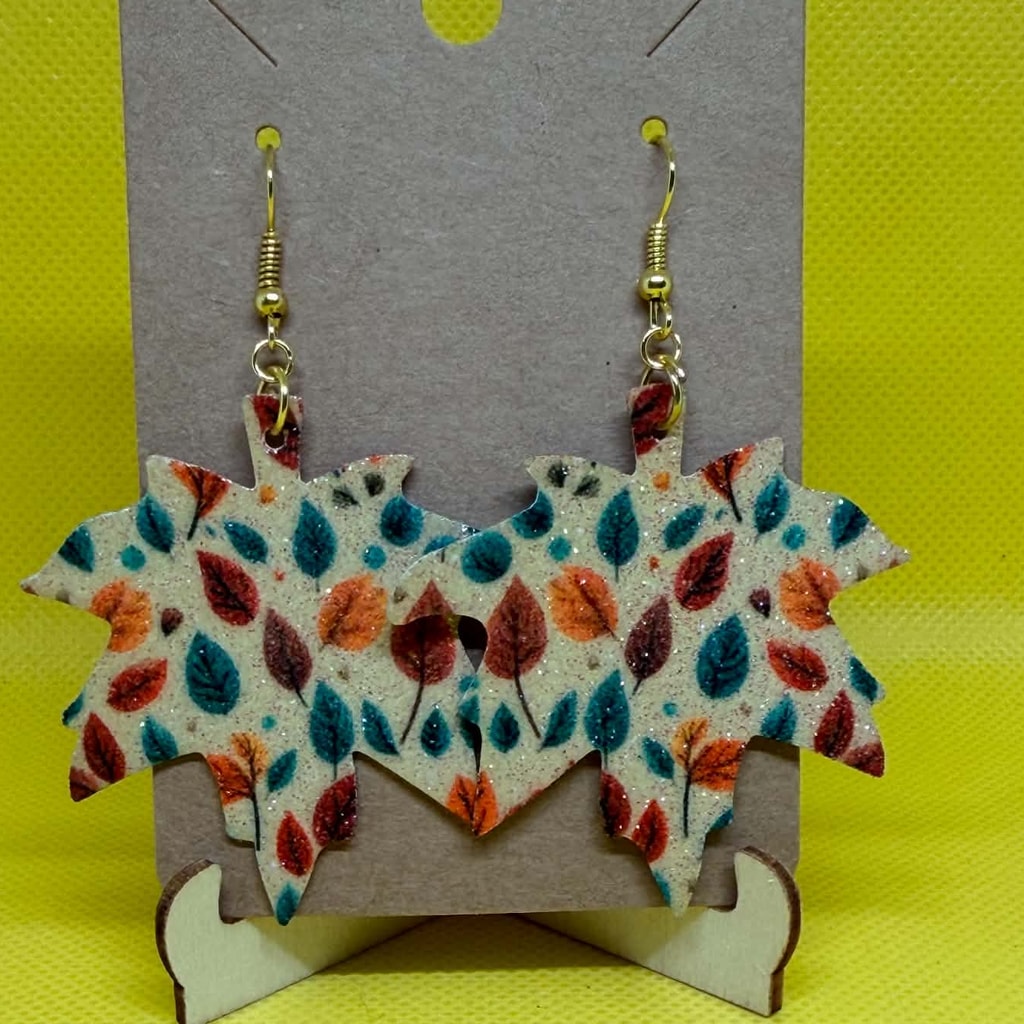 Colorful Autumn Leaves Glitter Maple Leaf Earrings