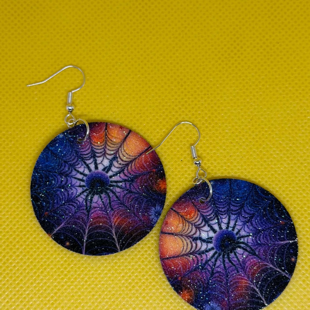 Cosmic Galaxy Spiderweb Glitter Dangle Earrings