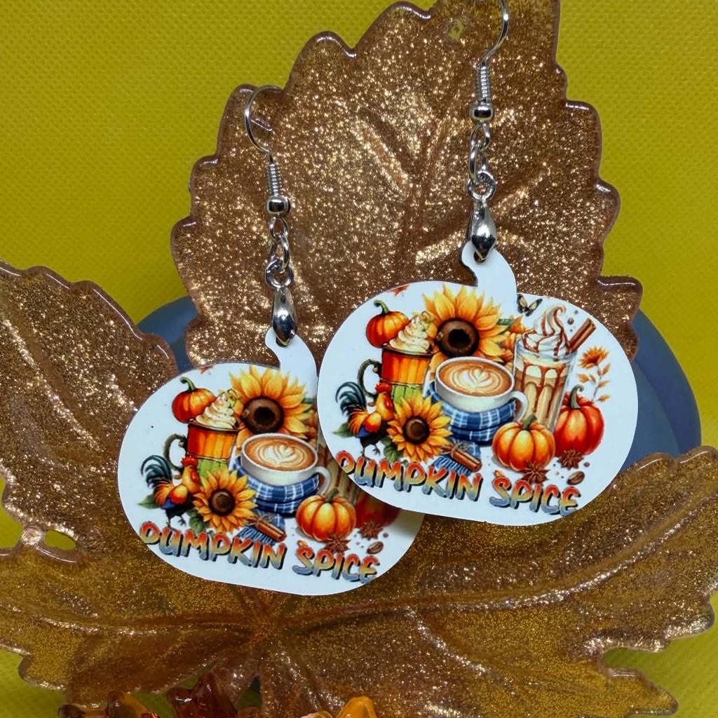 Cozy Pumpkin Spice Latte Pumpkin Wooden Earrings