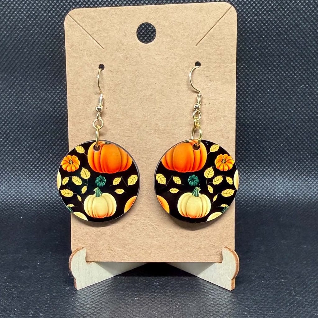 Midnight Harvest Pumpkins Wooden Dangle Earrings