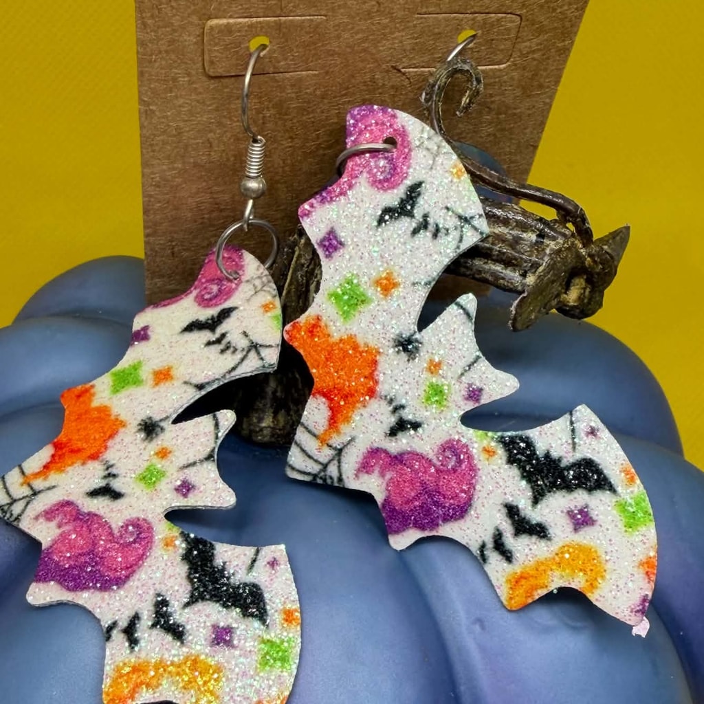 Pastel Halloween Spooky Bat Glitter Earrings