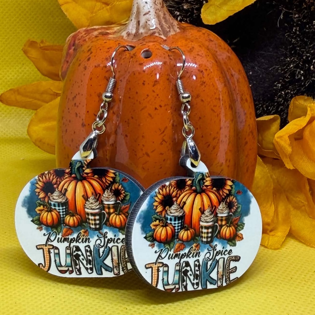 Pumpkin Spice Junkie Wooden Dangle Earrings