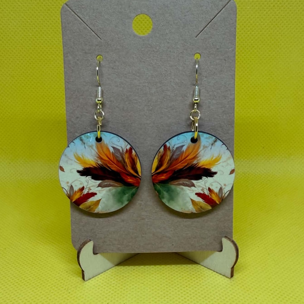 Rustic Autumn Maple Leaves Wooden Dangle Earrings