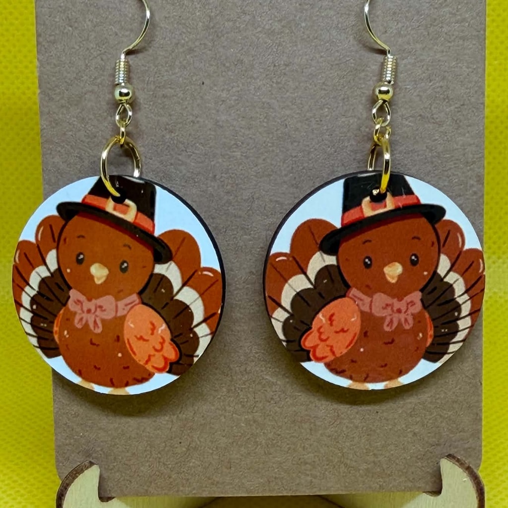 Sweet Thanksgiving Turkey Wooden Dangle Earrings